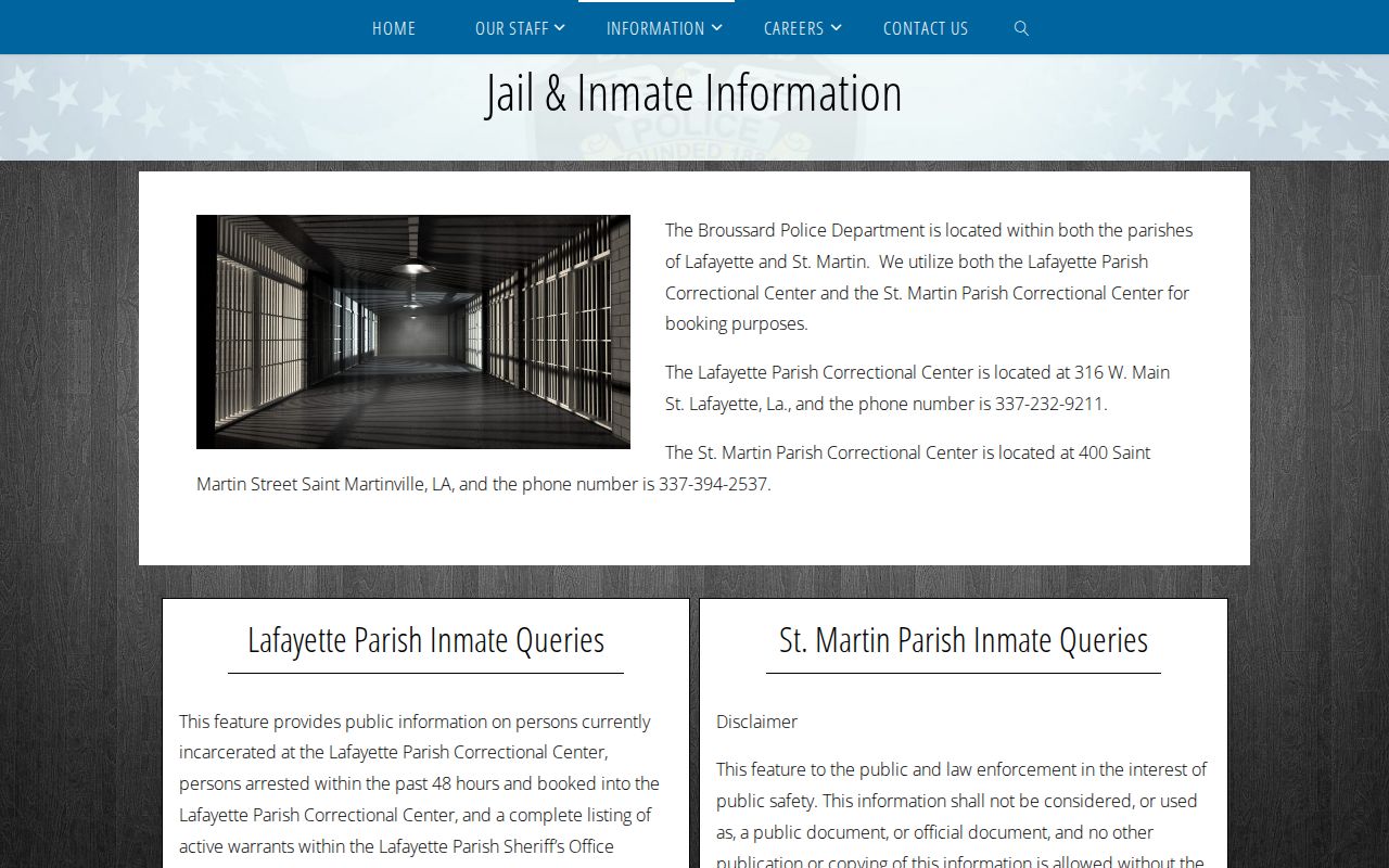 Broussard Police jail lookup information for arrest bookings