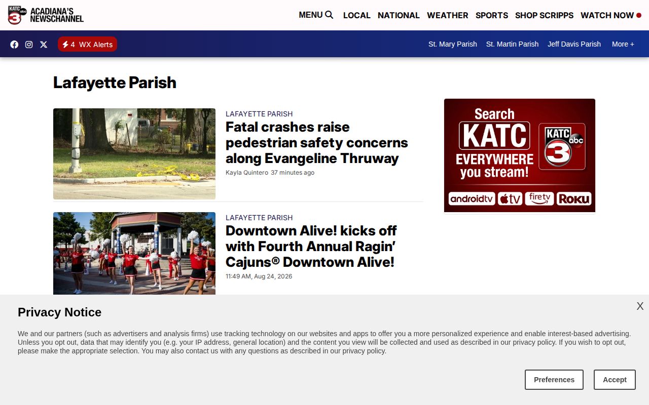 KATC Lafayette Parish crime news and arrest coverage section