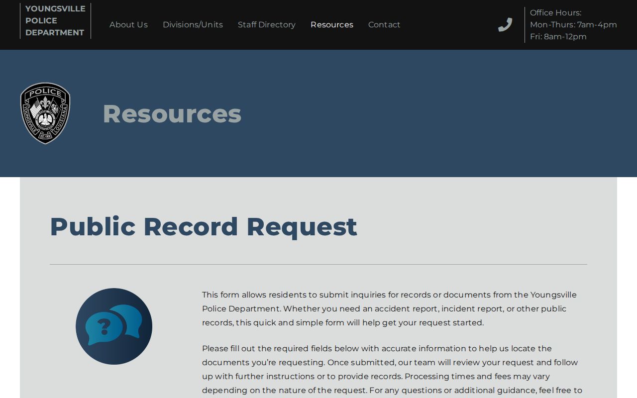 Youngsville Police arrest and public records request page